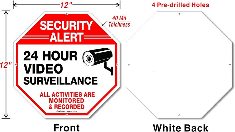 Faittoo Video Surveillance Signs (2 Pack) 12 x 12 Rust Free .040 Aluminum Security Warning Reflective Metal Signs, Indoor or Outdoor Use for Home Business CCTV Security Camera, UV Protected & Waterproof - Image 2